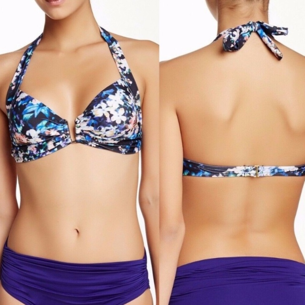 Badgley Mischka Floriana Bikini Top Halter Style w Rose Gold U Bar Size 4